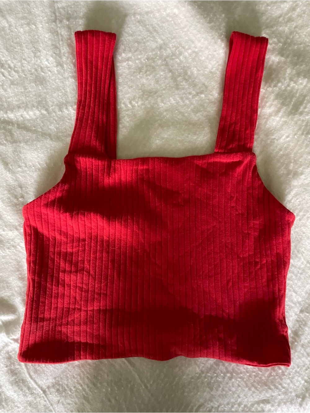 American Eagle Outfitters Red Ribbed Square-Neck Crop Tank